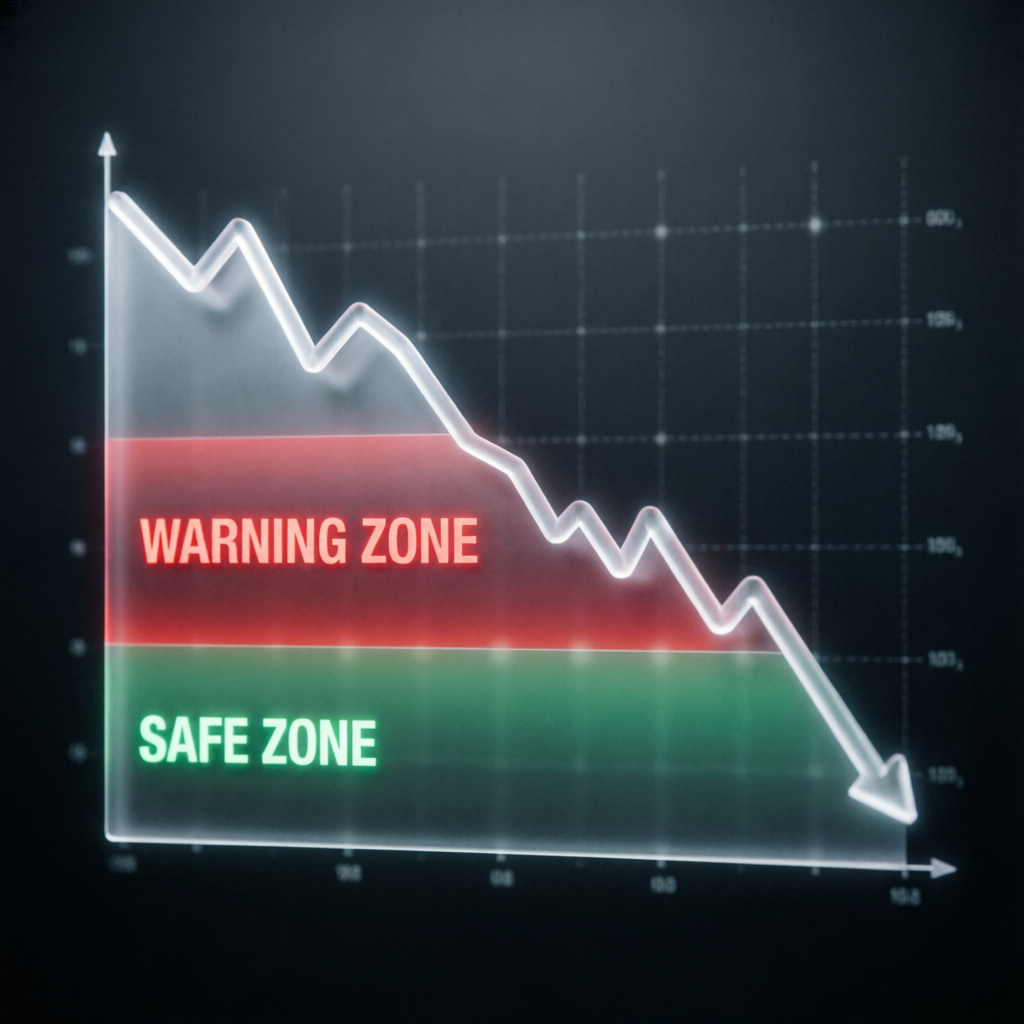 Trailing drawdown visualization showing warning and safe zones