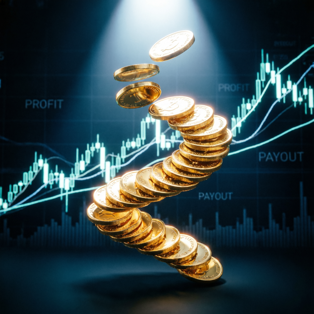 Golden coins representing Apex Trader Funding profits and payouts
