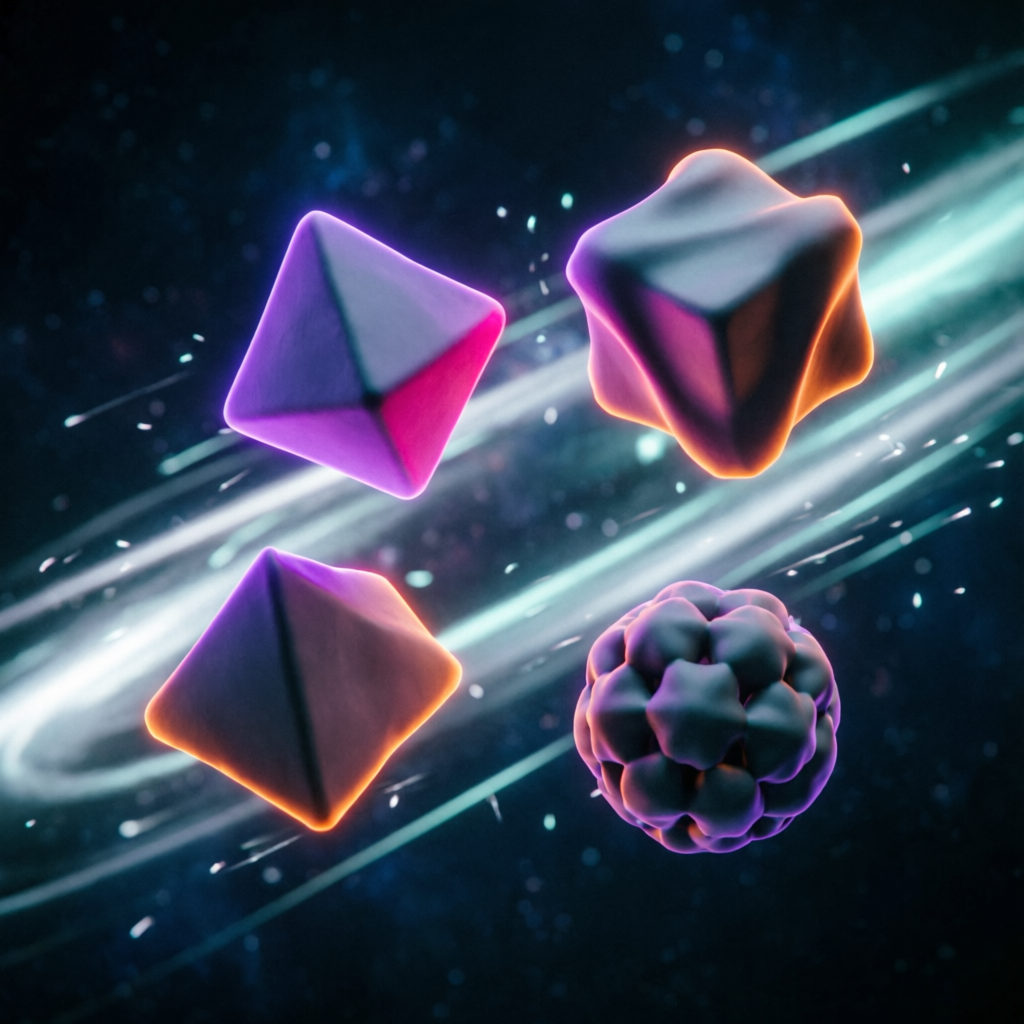 Floating glowing game shapes