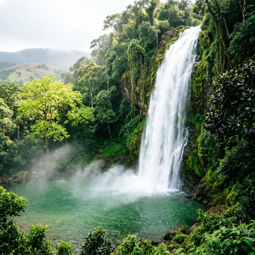 Dudhsagar waterfalls in monsoon greenery