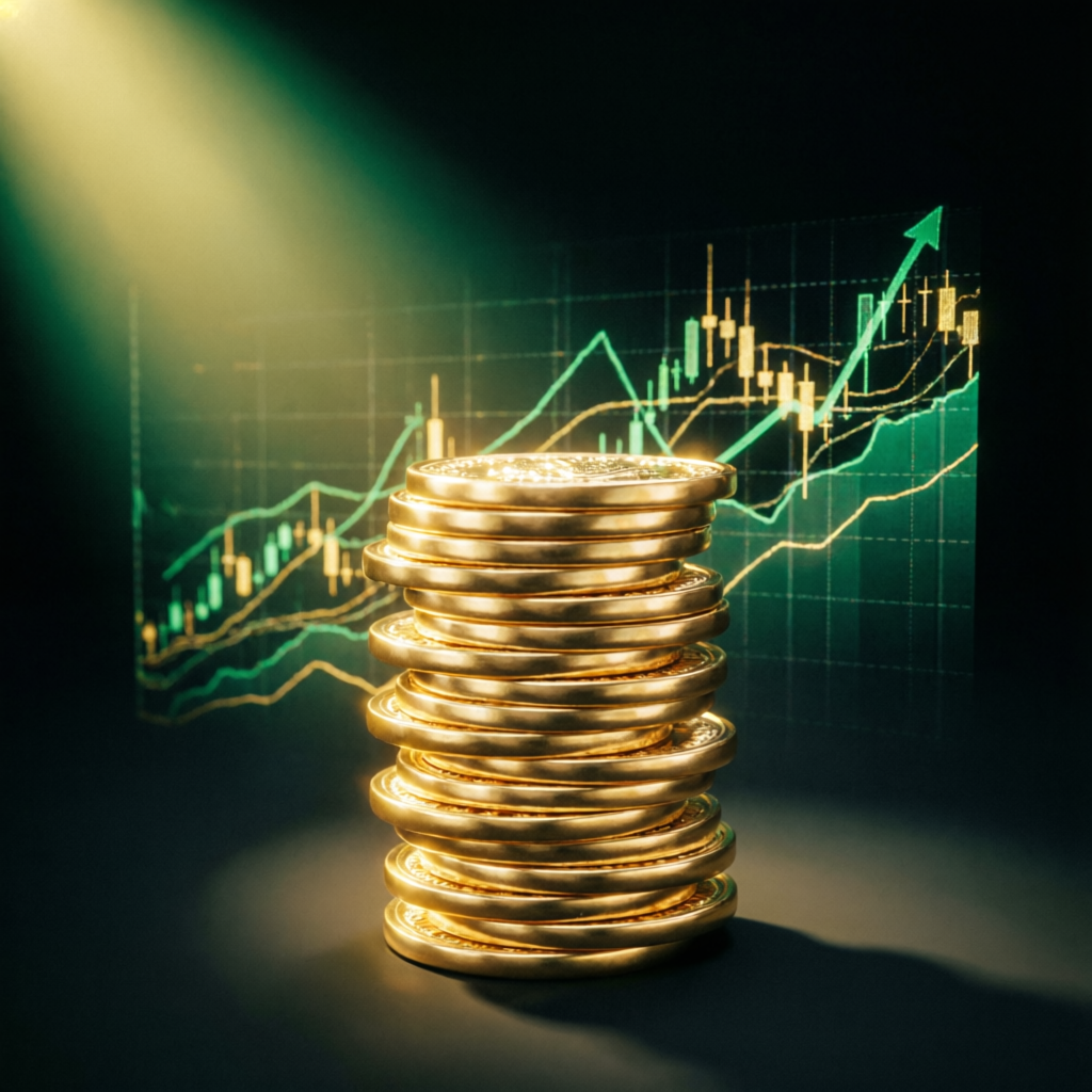 Stack of gold coins representing Apex Trader Funding payouts and profits