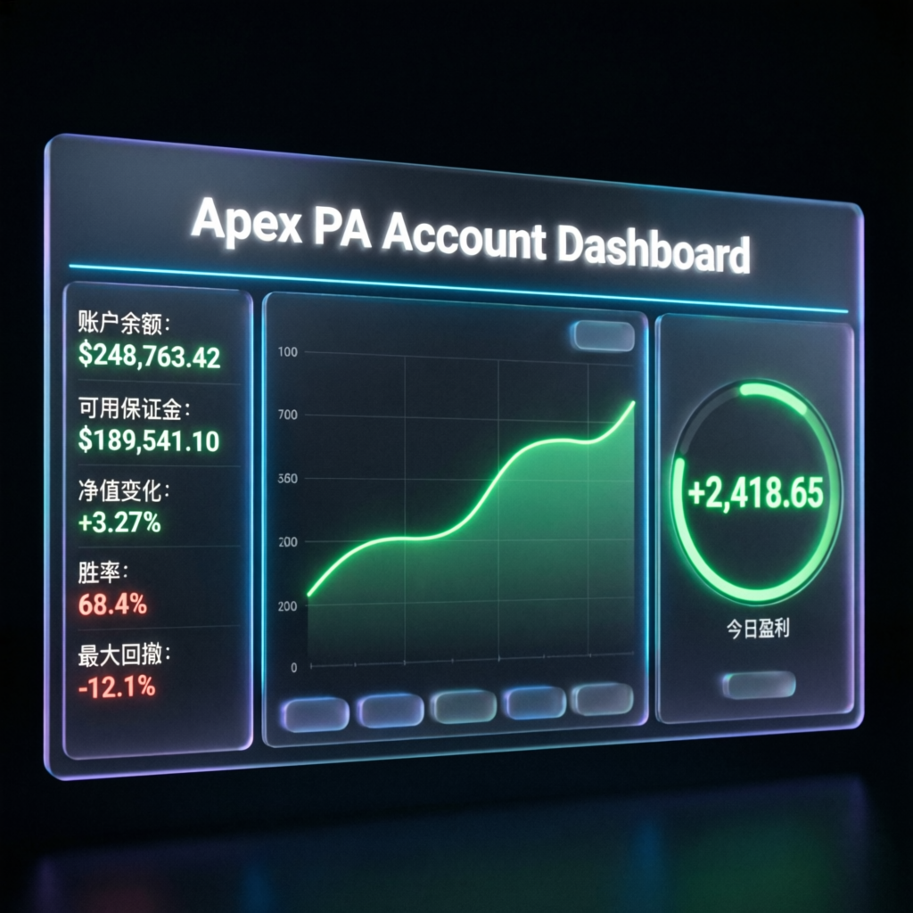 Apex PA Account Dashboard showing profit metrics and equity curve