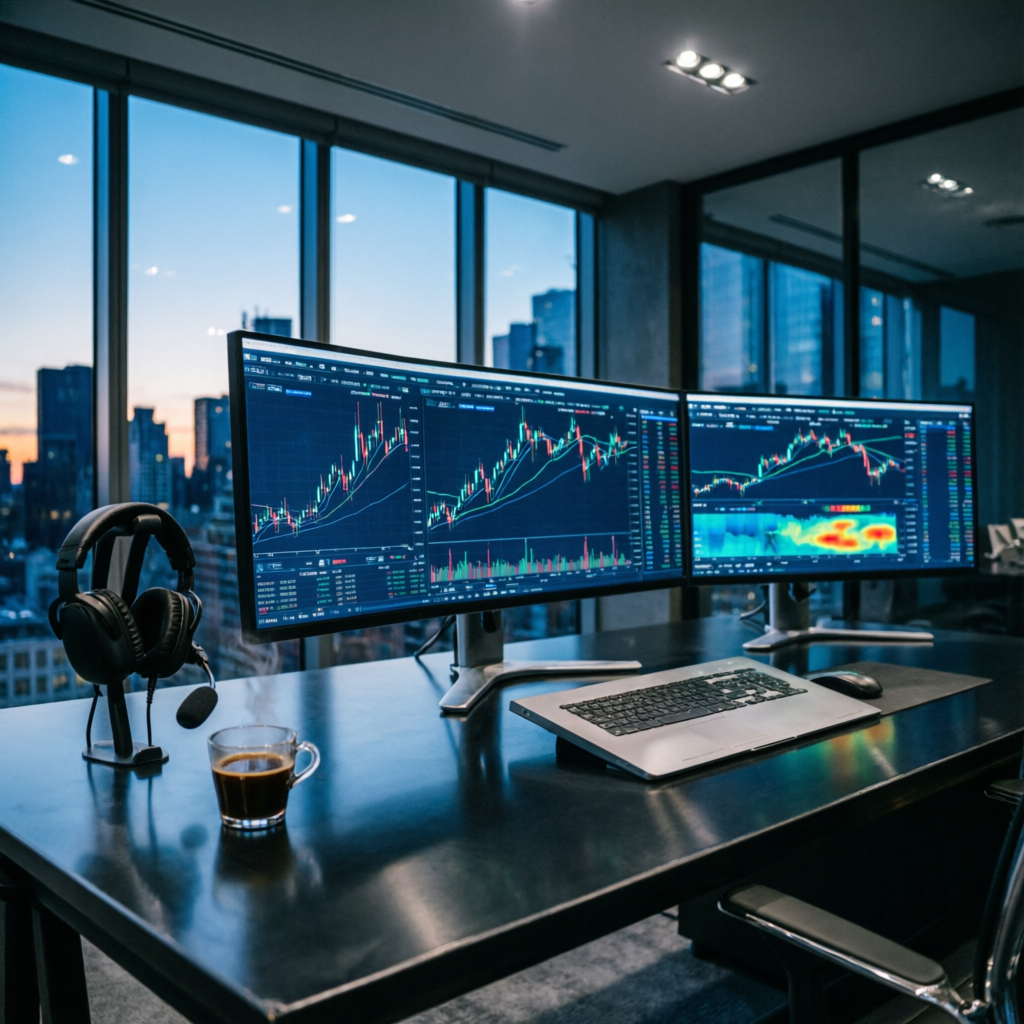 Professional trading desk setup for prop firm account management