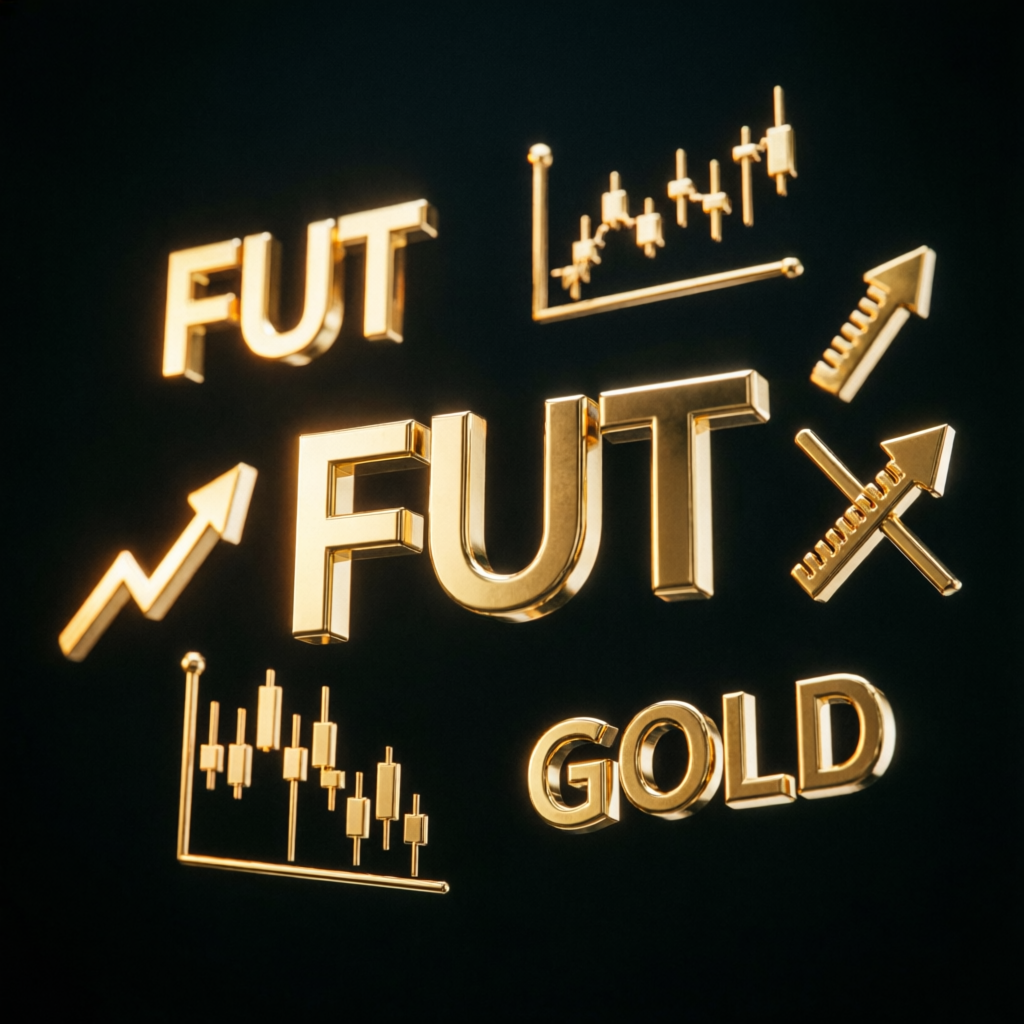 Premium futures trading concept with golden contract symbols representing Topstep futures markets