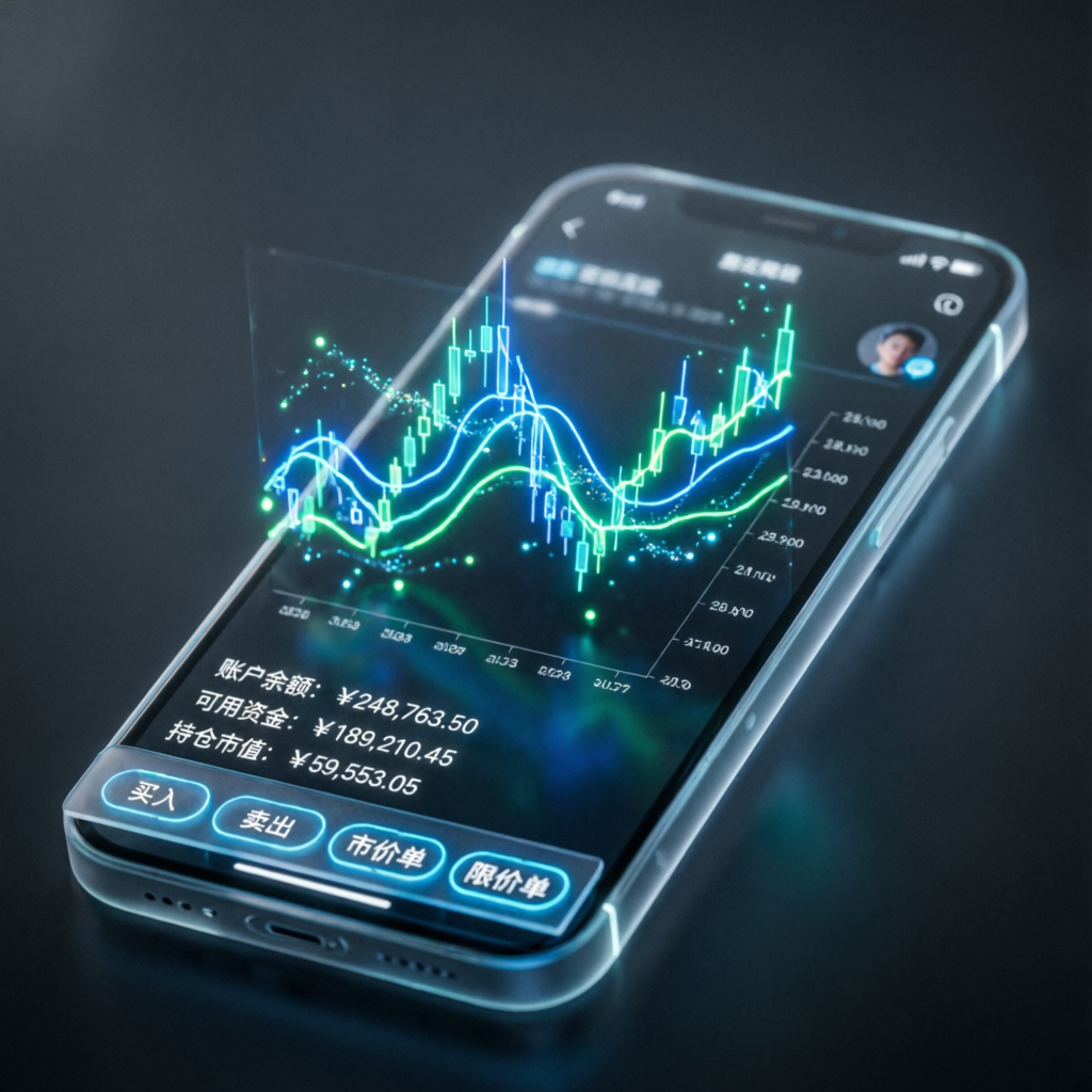Mobile trading app showing funded account balance and trading interface