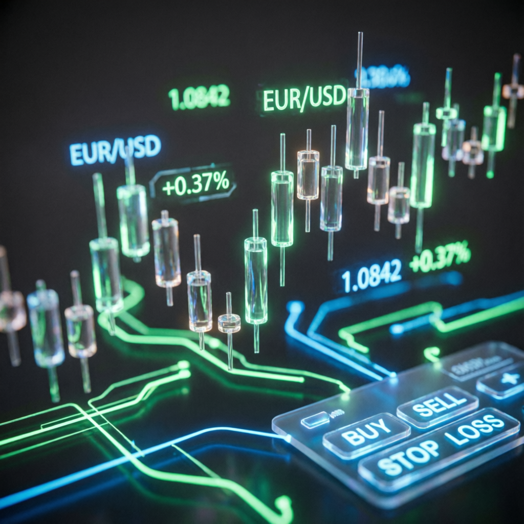 Forex candlestick chart showing successful prop firm challenge passing results