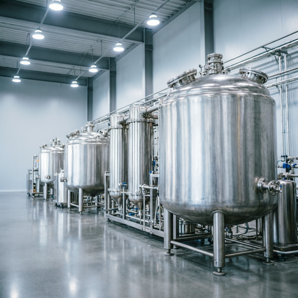 Fabrication workshop with pressure vessels
