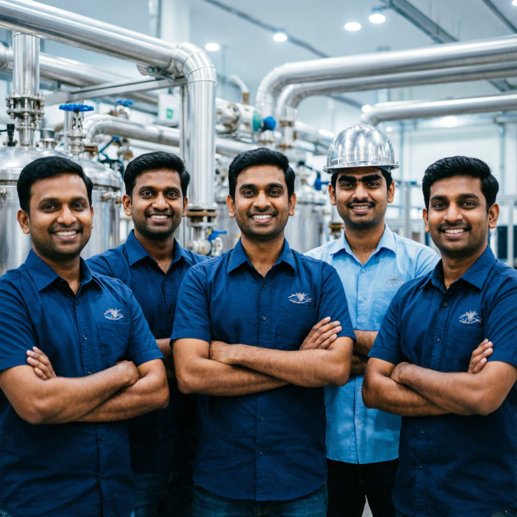 AbhiMart engineering team at the manufacturing facility