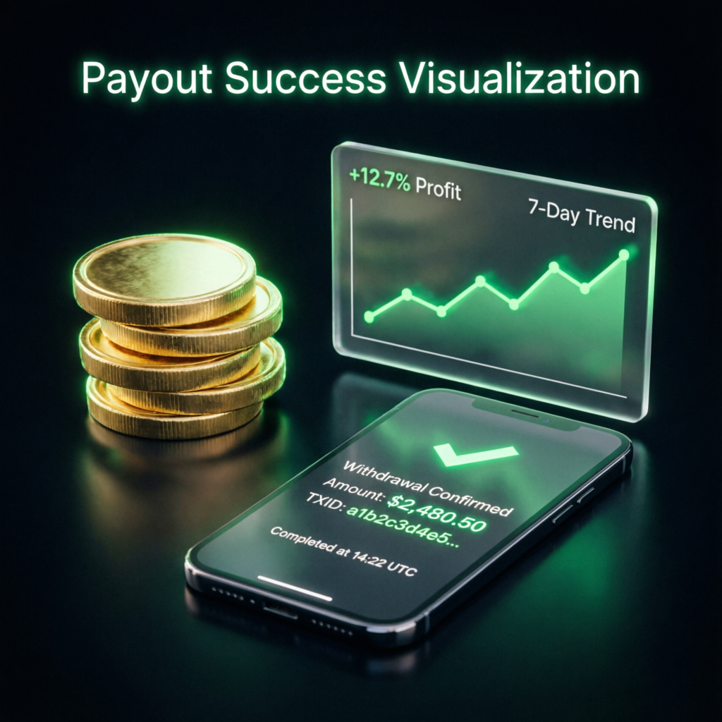 Payout success visualization showing withdrawal confirmation
