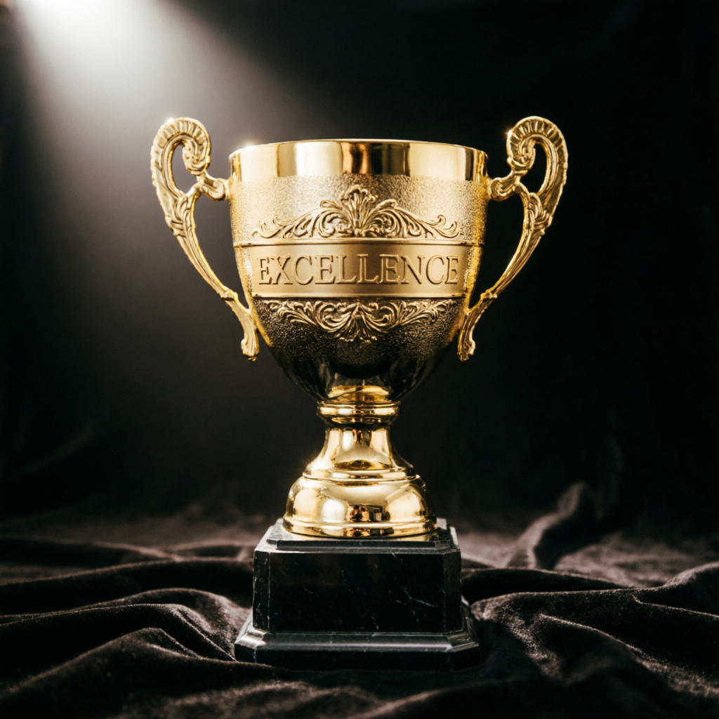 Gold trophy representing prop firm challenge success