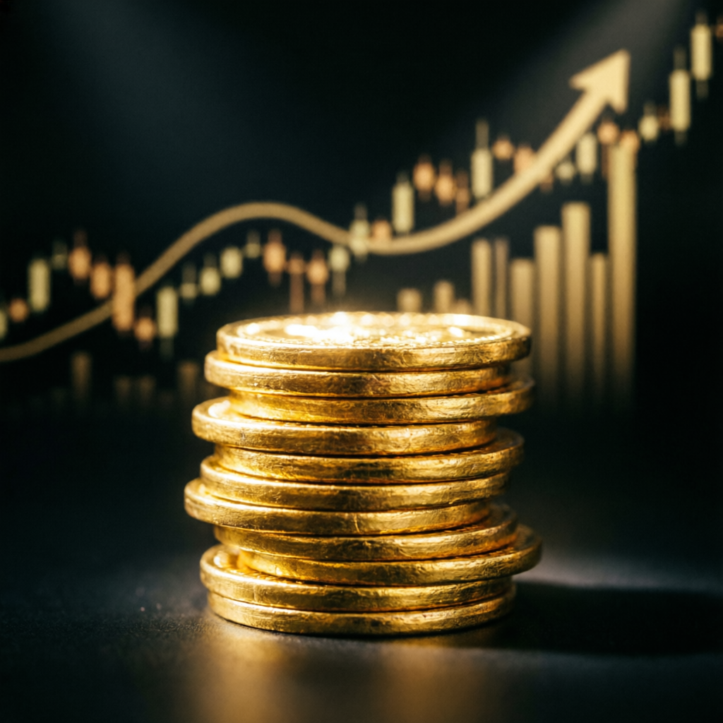 Gold coins representing successful funded account payouts
