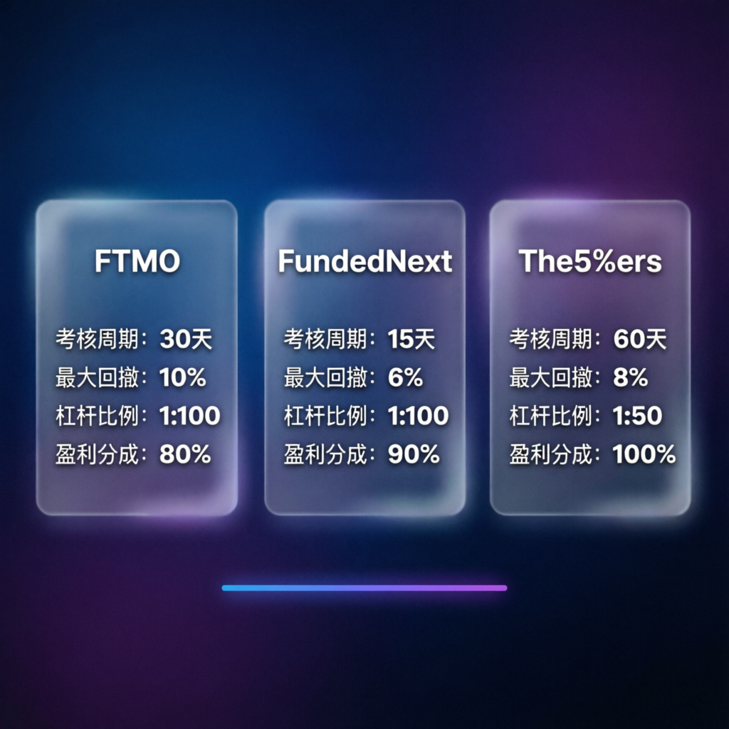 Prop firm comparison showing different evaluation requirements