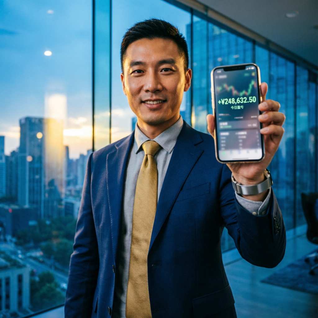 Successful Trader Showing Profit on Mobile Trading App