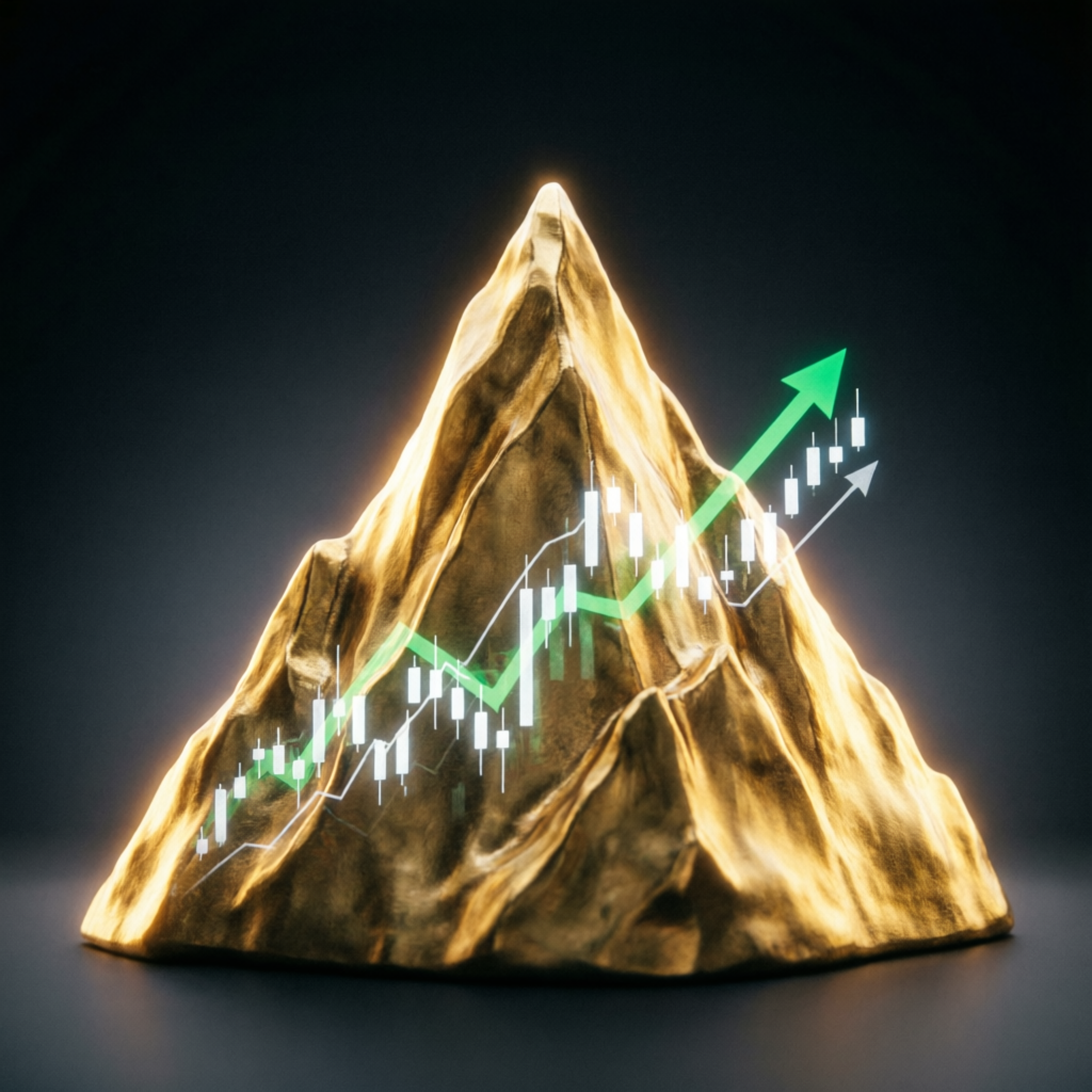Apex Trader Funding golden apex mountain with trading chart overlay
