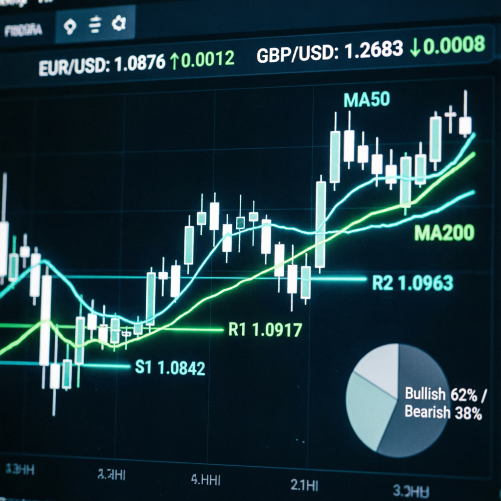Professional forex trading chart showing EURUSD and GBPUSD technical analysis for prop firm challenge