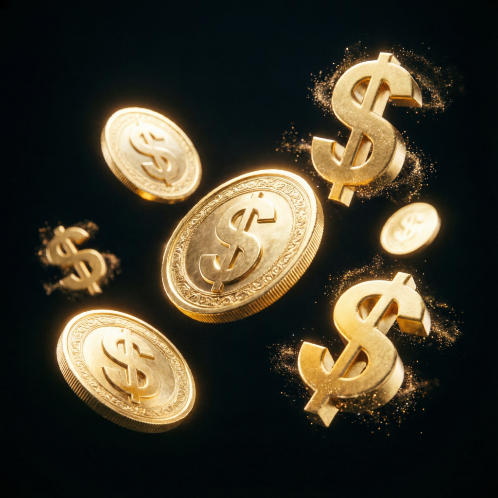 Gold coins representing Topstep payout profits and funded trader earnings