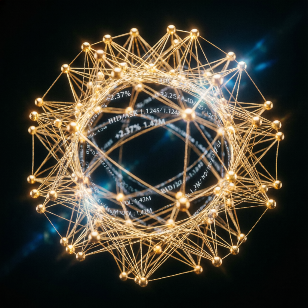 Abstract golden network representing algorithmic trading risk management systems