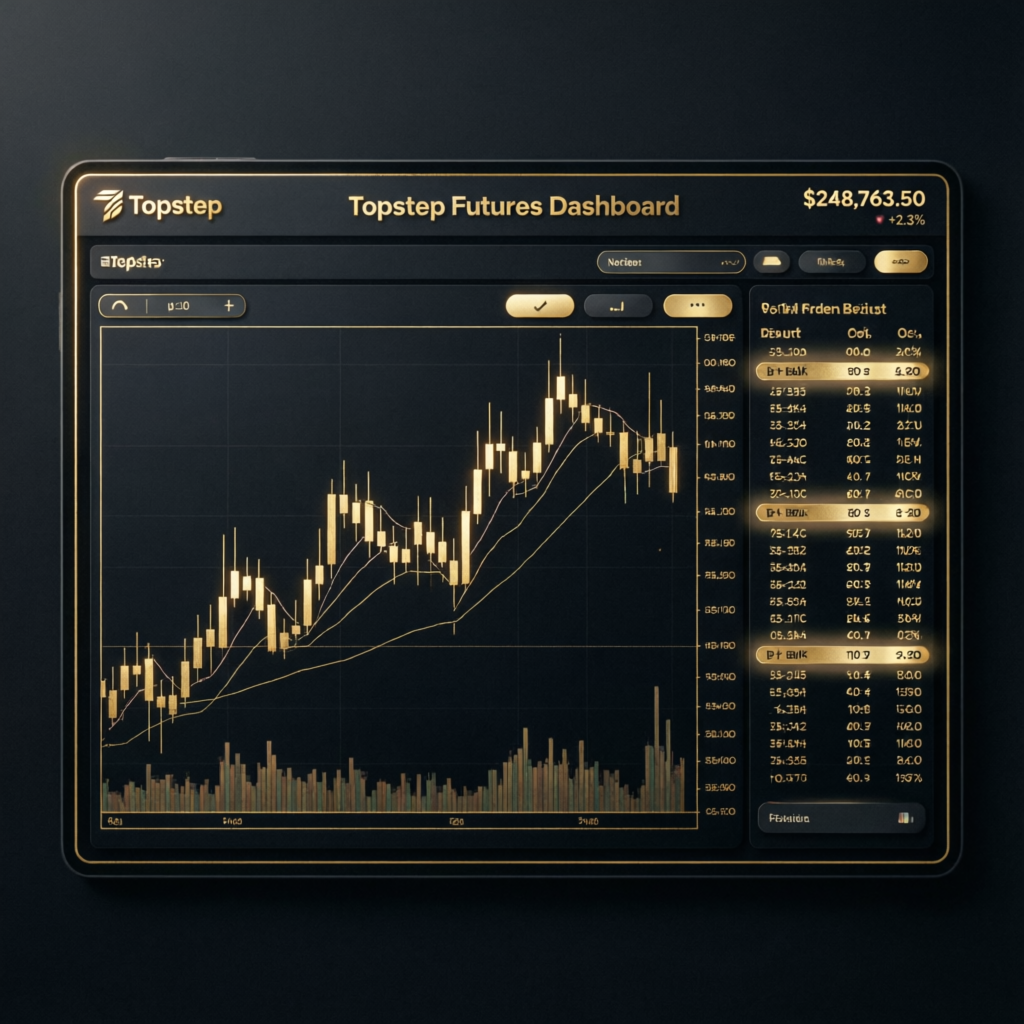 Topstep futures trading dashboard showing professional account management interface
