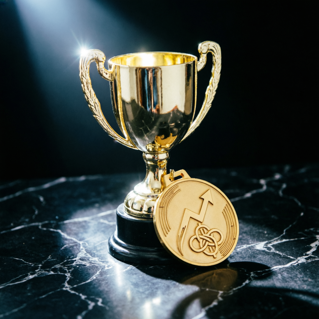 Gold trophy representing successful Topstep challenge passing achievements