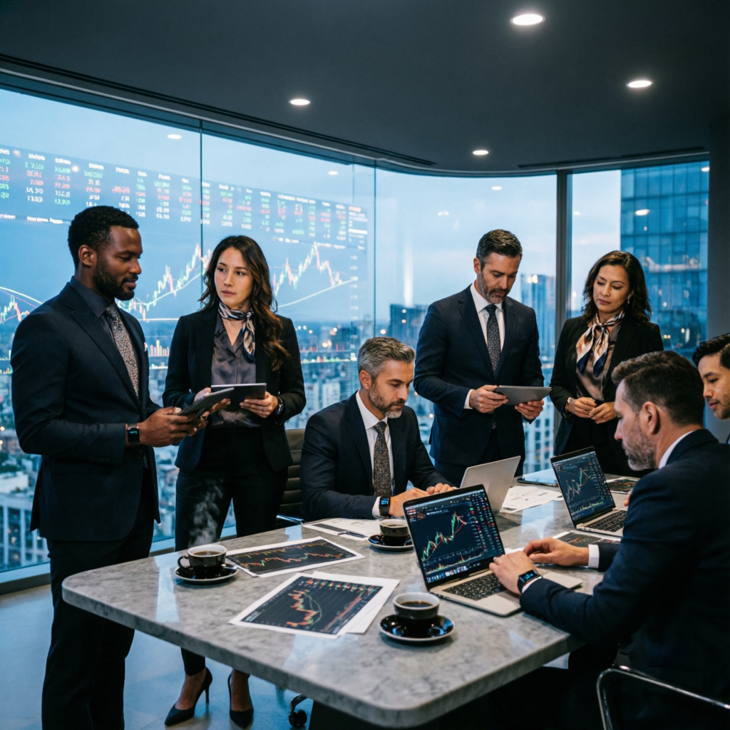 Professional team of financial experts analyzing Topstep trading strategies