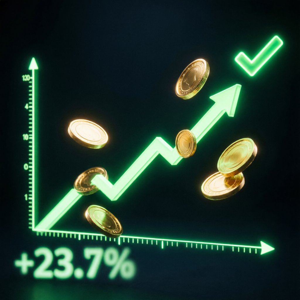 Success visualization showing rising profit chart with golden coins representing Topstep payouts