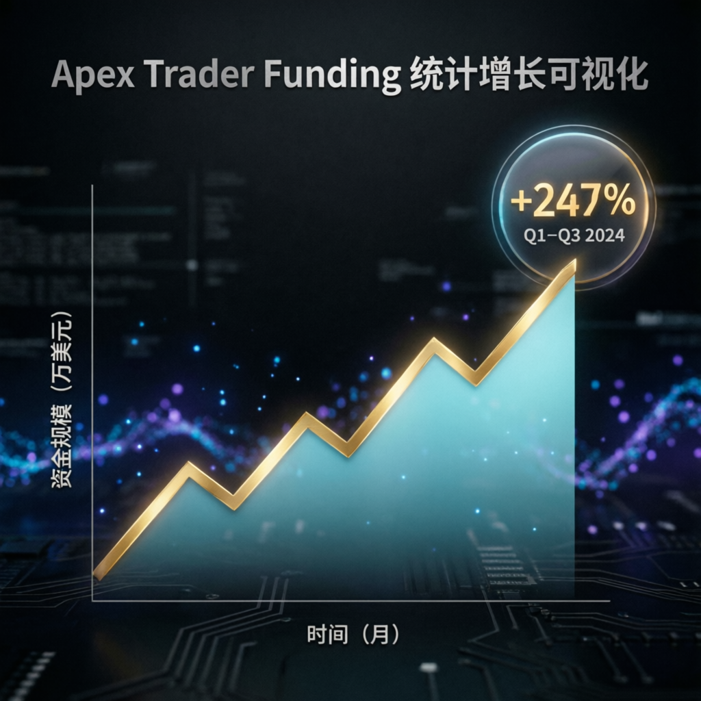 Apex Trader Funding statistics growth chart showing 247% increase from 2024 to 2026