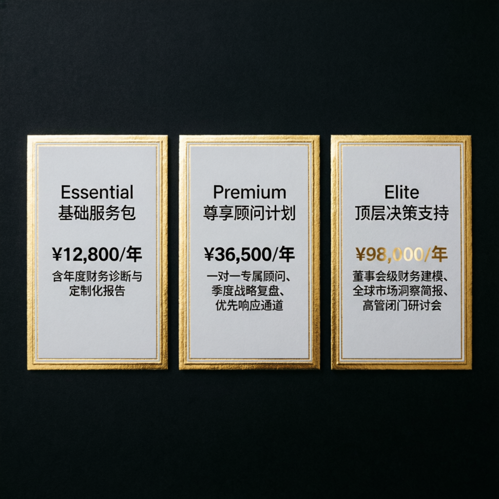 Premium pricing plans showing service tiers with gold and black design