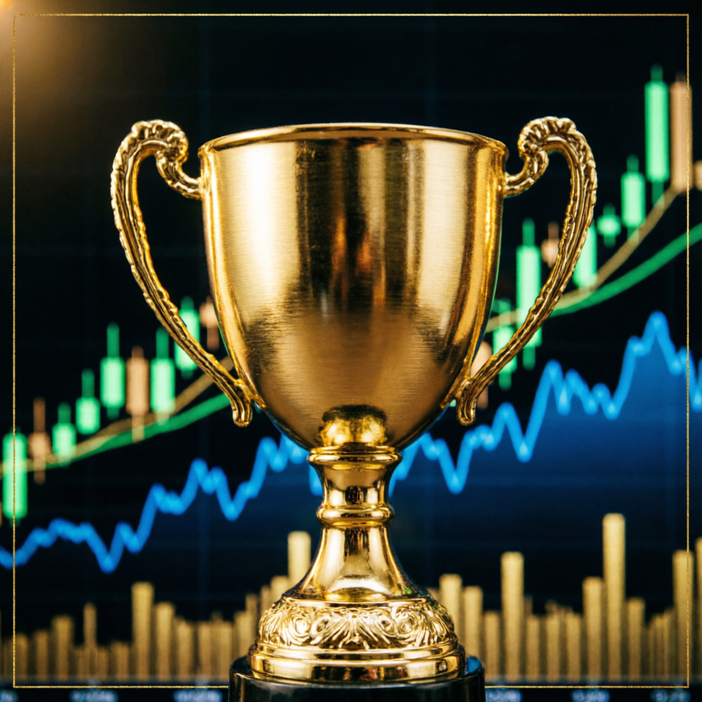 Golden trophy representing funded account success and trading achievement