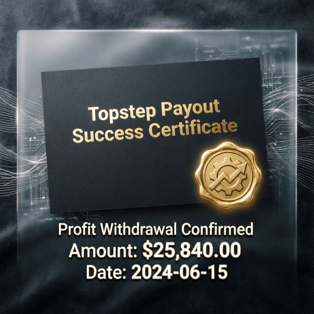 Topstep payout success certificate with profit withdrawal confirmed