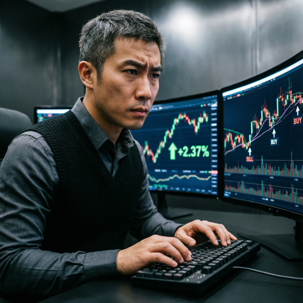 Professional forex trader analyzing candlestick charts - PFM Capitals prop firm services