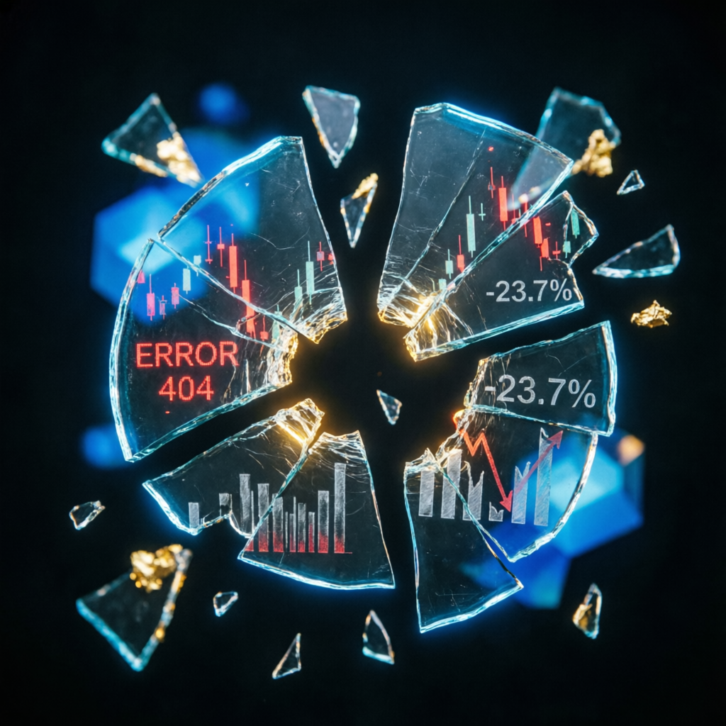 Trading mistakes visualization with broken glass and financial charts