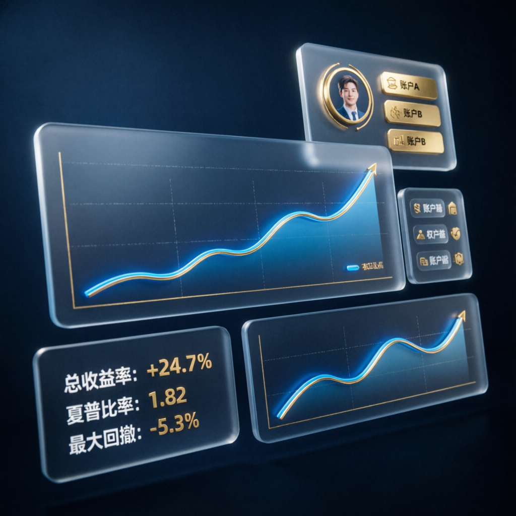 Professional portfolio performance dashboard with multiple trading accounts