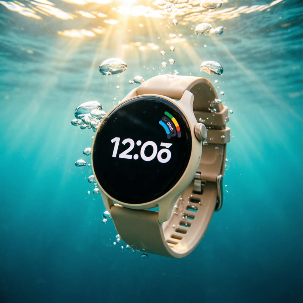 Samsung Galaxy Watch 9 Cream под водой - круглый AMOLED дисплей, водозащита 5ATM