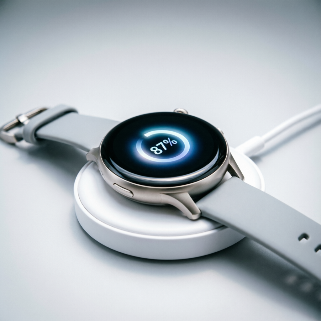 Samsung Galaxy Watch 9 Silver на беспроводной зарядке - до 40 часов работы