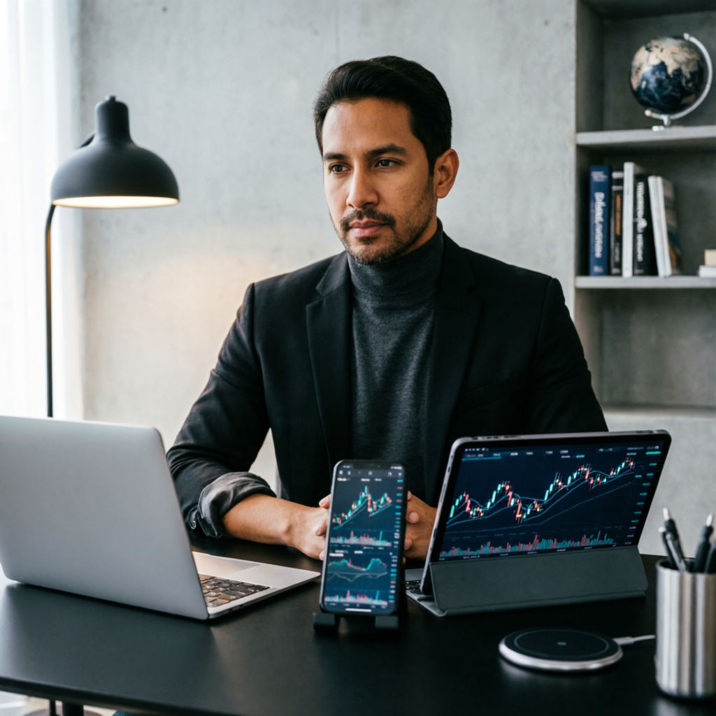 Professional trader using multiple devices for Apex account management