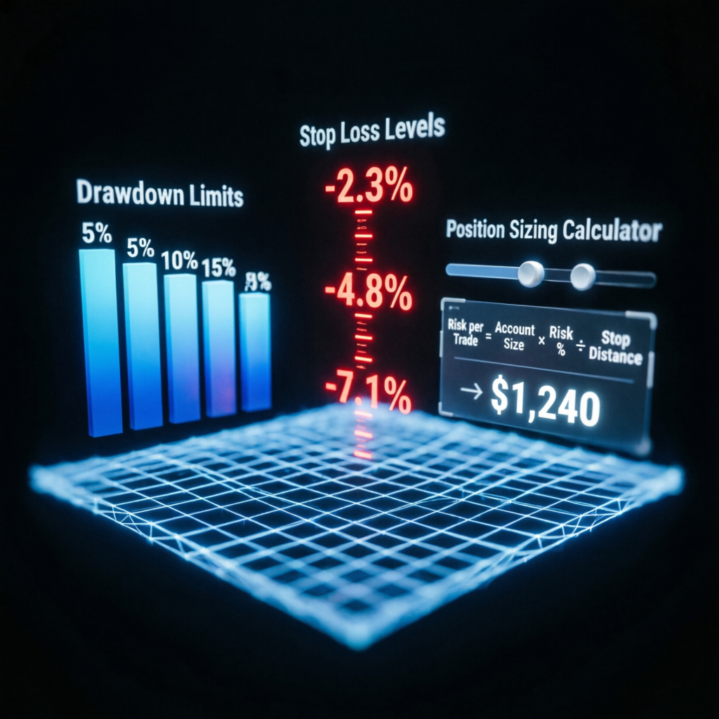 Risk management visualization showing drawdown limits and position sizing