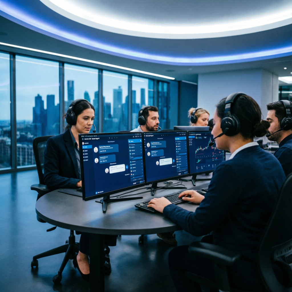 Professional customer support team assisting traders