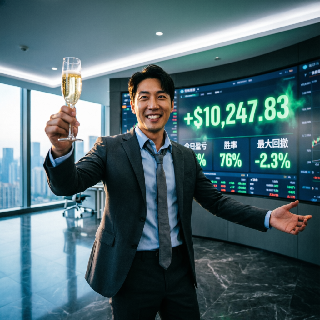 Successful trader celebrating Apex 100K account pass with profit dashboard