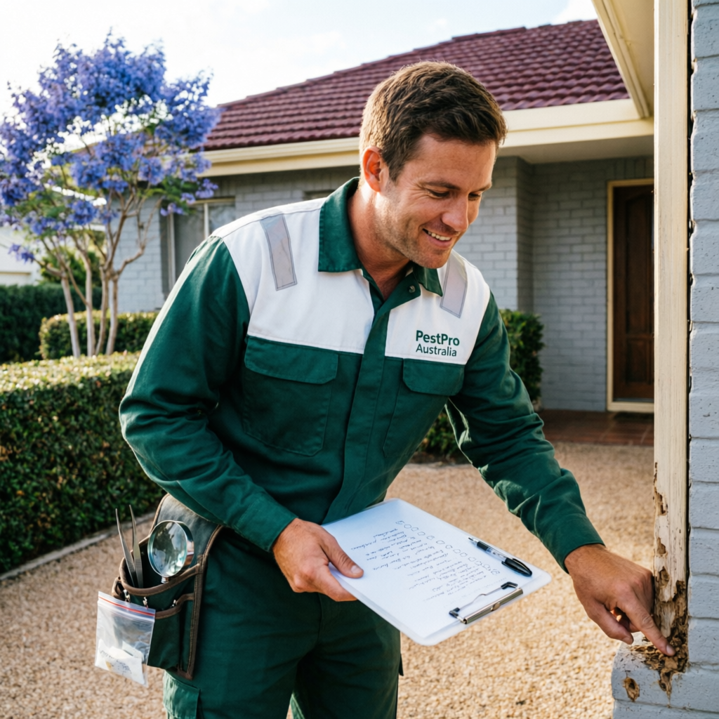 Male technician inspecting property