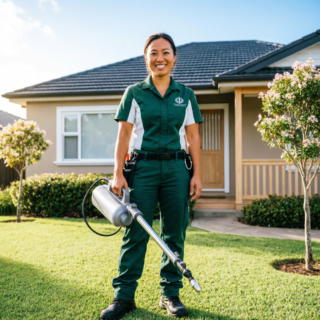 Professional pest control technician servicing a Gold Coast home