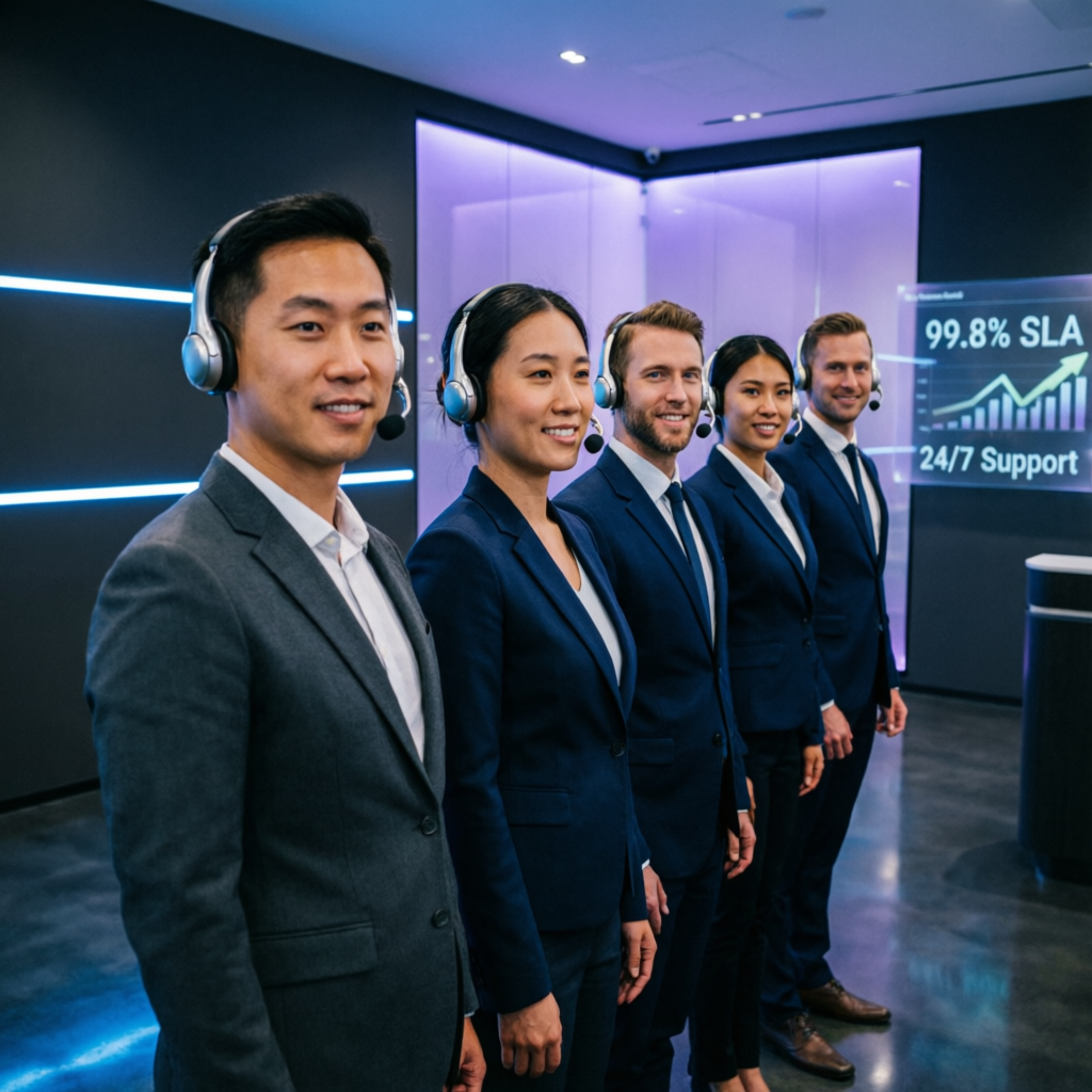 Professional customer support team providing 24/7 assistance to prop firm traders