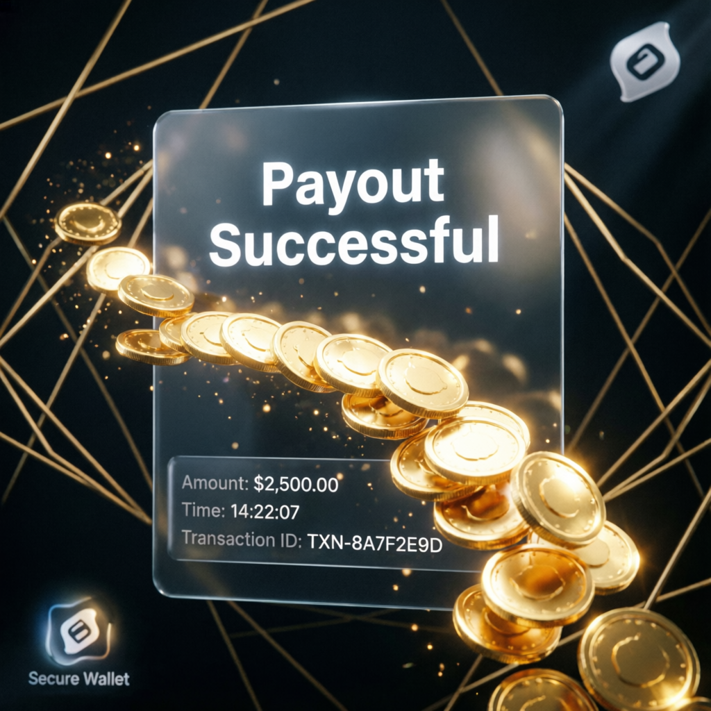 Successful payout notification showing funded account profits