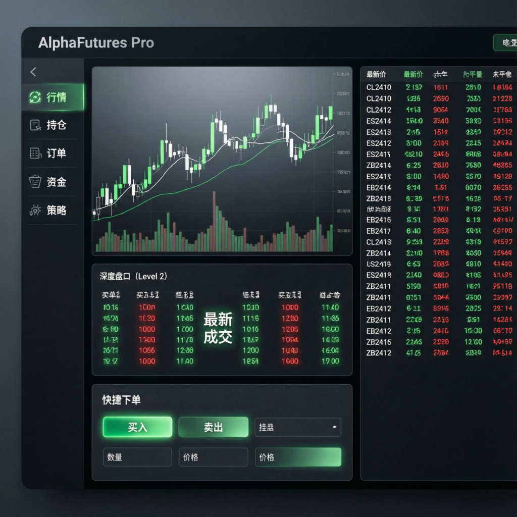 Professional futures trading dashboard showing real-time market data