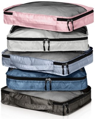 A stack of packing cubes in different sizes