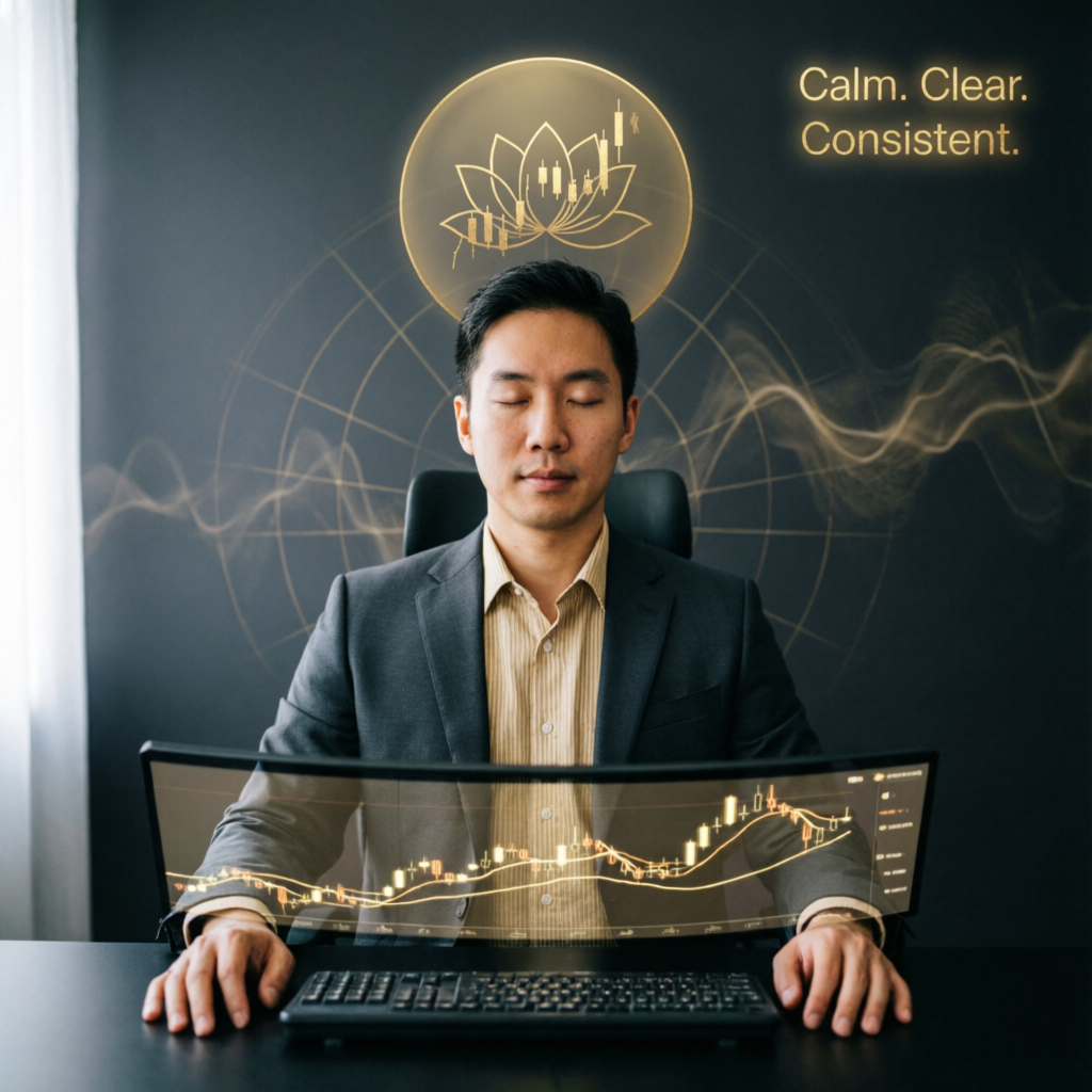 Professional trader demonstrating calm and disciplined mindset for prop firm trading success