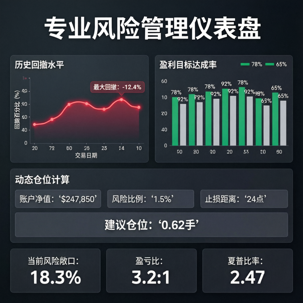 Professional risk management dashboard showing drawdown levels and profit targets for Orbit Funded risk management