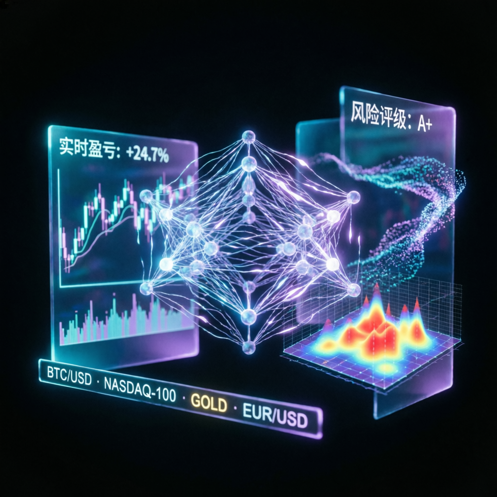 AI-powered Topstep trading combine rules dashboard with holographic financial charts