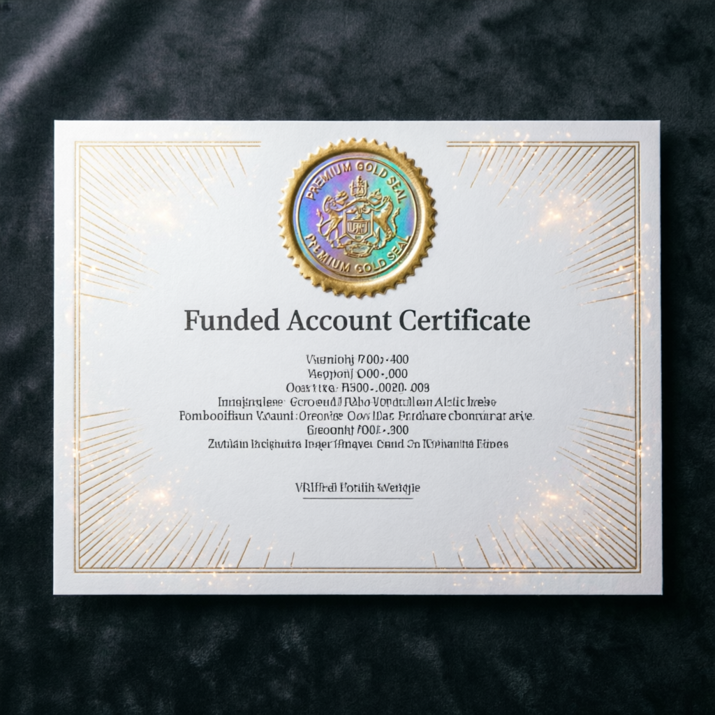 Premium funded account certificate with gold seal representing Topstep payout achievement