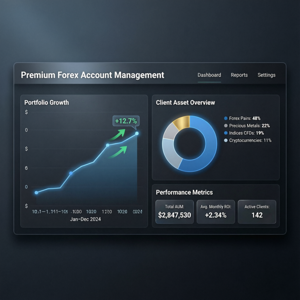 Premium forex account management dashboard interface