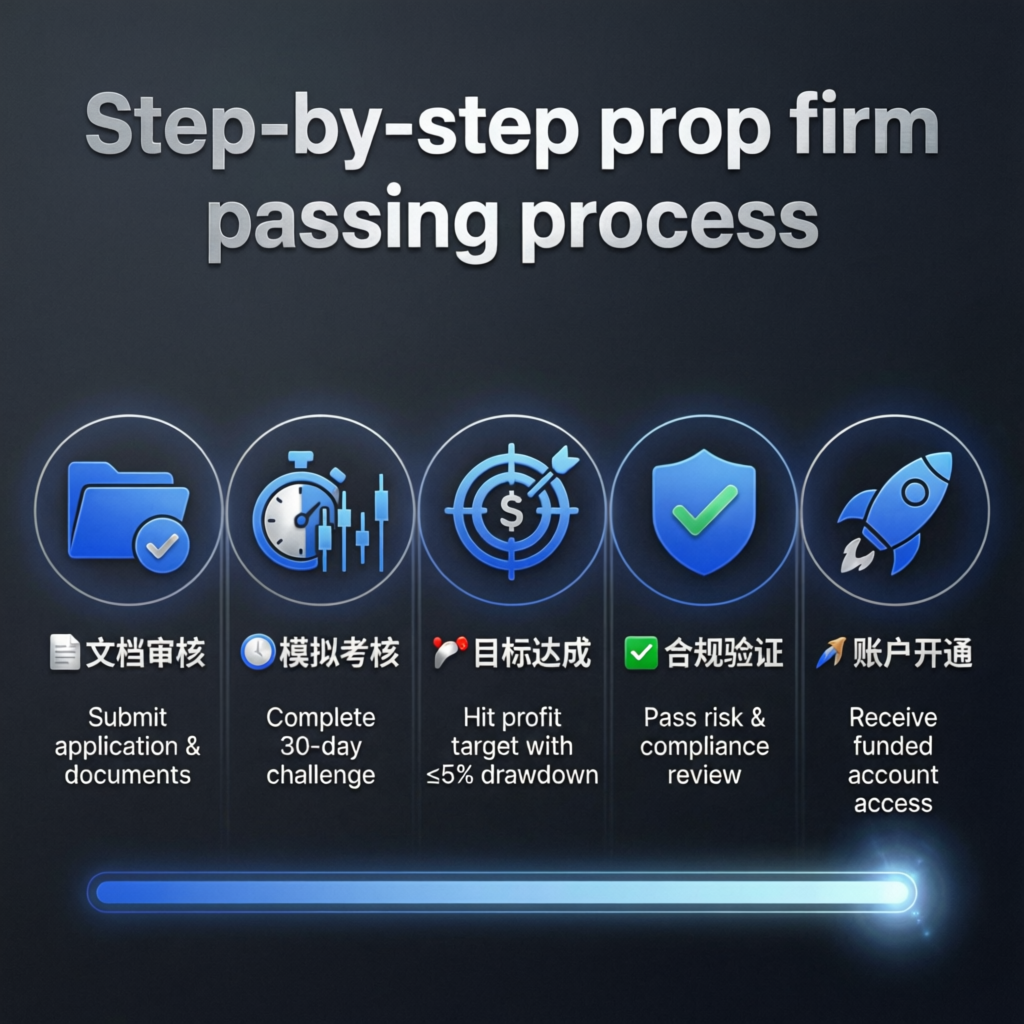 Step-by-step prop firm passing process infographic
